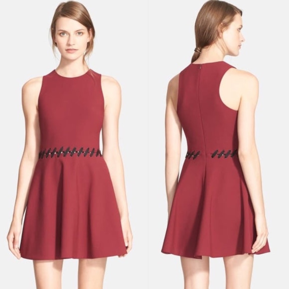 🍉Elizabeth and James Dress Carter Lace-Up Fit & Flare Sleeveless Burgundy